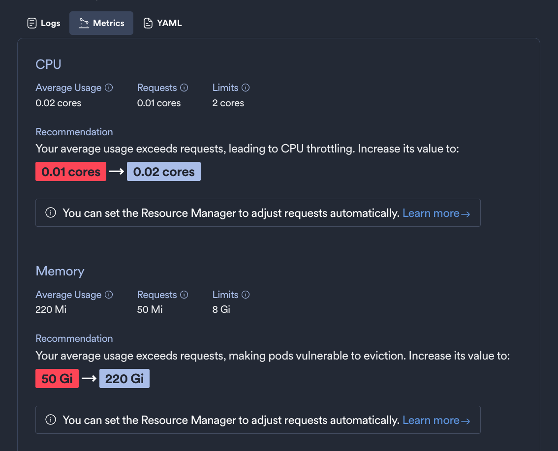 Resource Manager Namespace Metrics