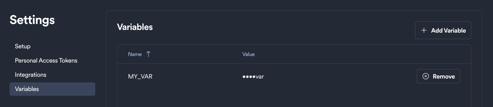 Variables in settings